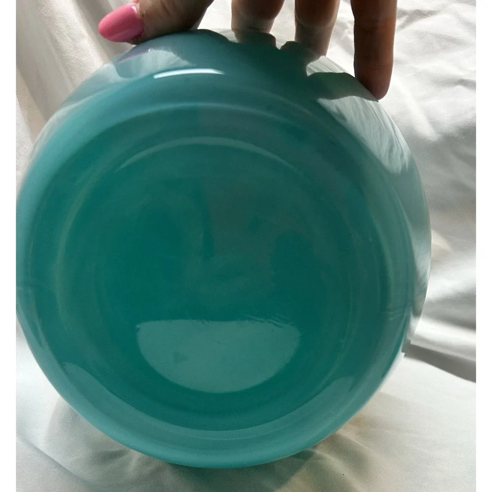 Vintage Bartlett Collins Turquoise Glass Cookie Jar Aqua Blue Fruit Flowers